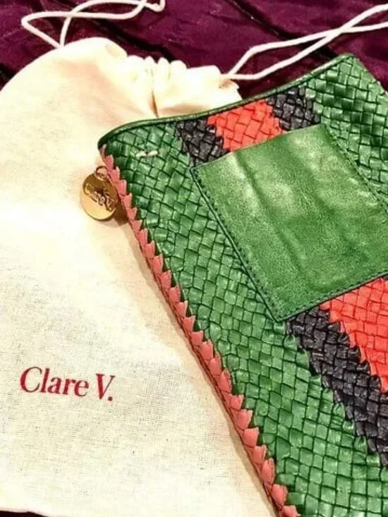 NWT CLARE V. Poche Boho Hand Woven Leather Mini Pouch Bag MSRP $245 - Picture 2 of 11